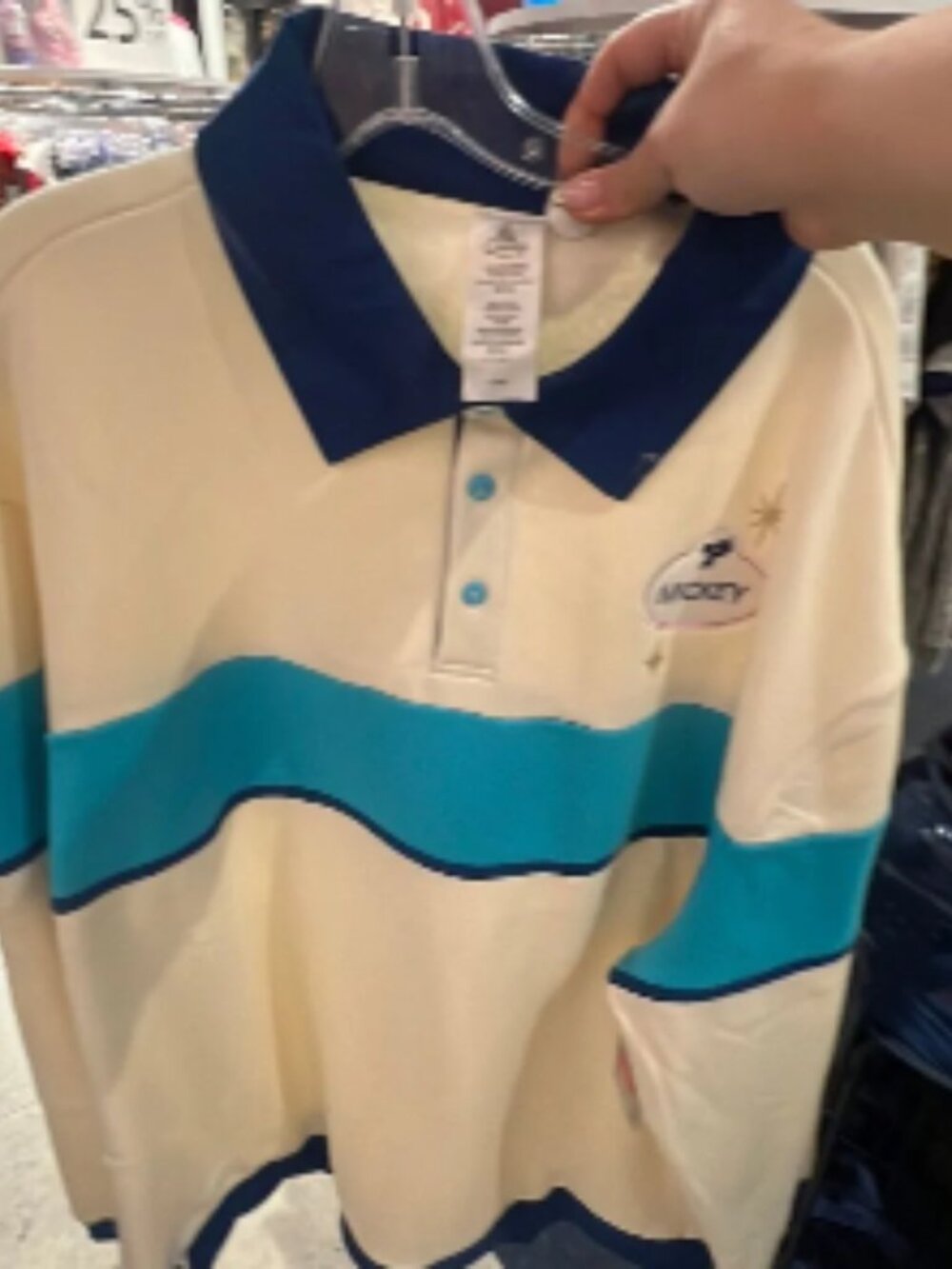 Disney Store Vintage Polo Sweatshirt Cream Blue Mickey Mouse 90s Vibe